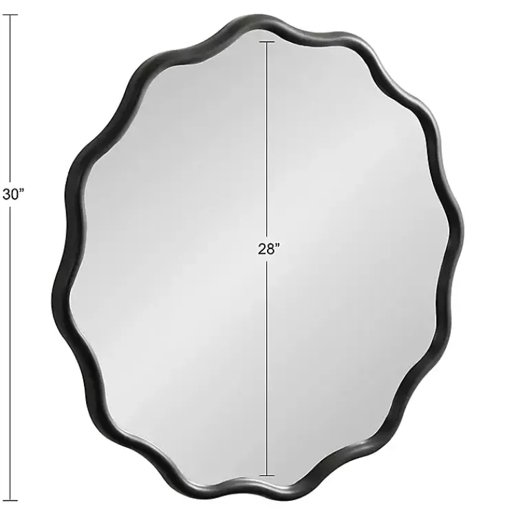 Kirklands Home Wavy Scallop Round Wall Mirror Black New