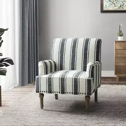 Kirklands Home Black White Stripe Upholstered Accent Chair