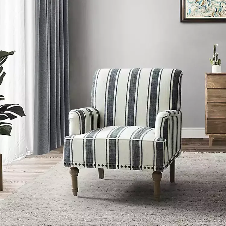 Kirklands Home Black White Stripe Upholstered Accent Chair