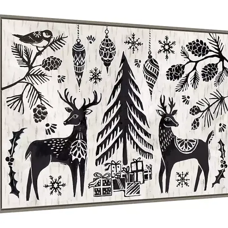Christmas Art & Wall Decor>Kirklands Home White Winter Reindeer Framed Art Print Black