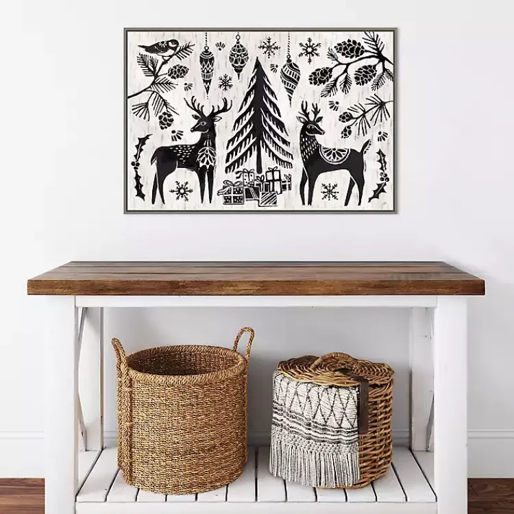 Christmas Art & Wall Decor>Kirklands Home White Winter Reindeer Framed Art Print Black
