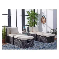 Kirklands Home Black Wicker Chaises with Ottoman, Set of 2 Outlet