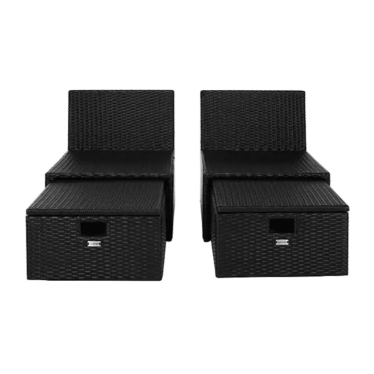 Kirklands Home Black Wicker Chaises with Ottoman, Set of 2 Outlet