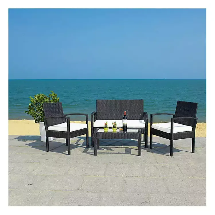 Kirklands Home Black Wicker Frame 4-pc. Outdoor Living Set New