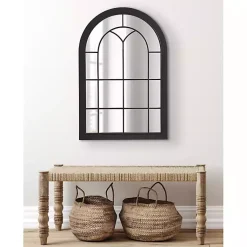 Kirklands Home Windowpane Arch Geoffrey Mirror Black New