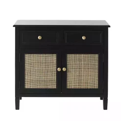 Kirklands Home Wood & Natural Rattan 2-Door Cabinet Black Hot