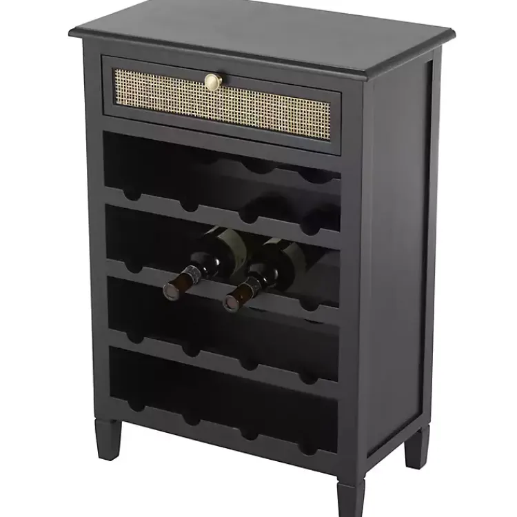 Kirklands Home Wood & Natural Rattan Wine Bottle Cabinet Black
