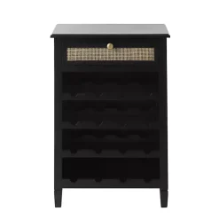 Kirklands Home Wood & Natural Rattan Wine Bottle Cabinet Black