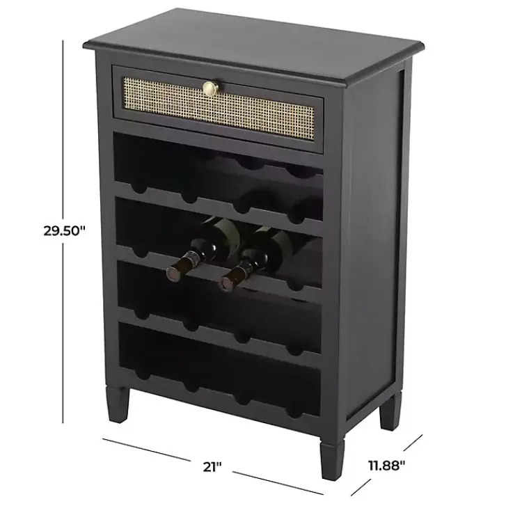 Kirklands Home Wood & Natural Rattan Wine Bottle Cabinet Black