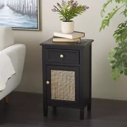 Kirklands Home Wood & Natural Rattan Small Cabinet Black Online
