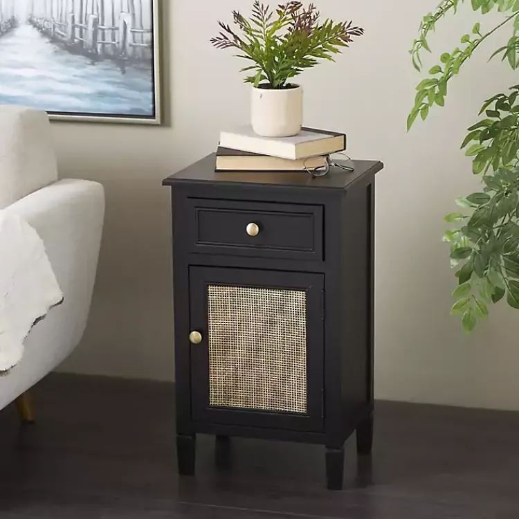 Kirklands Home Wood & Natural Rattan Small Cabinet Black Online