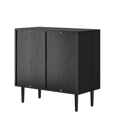 Kirklands Home Wood and Arched Rattan 2-Door Cabinet Black Clearance