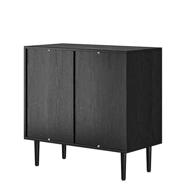 Kirklands Home Wood and Arched Rattan 2-Door Cabinet Black Clearance