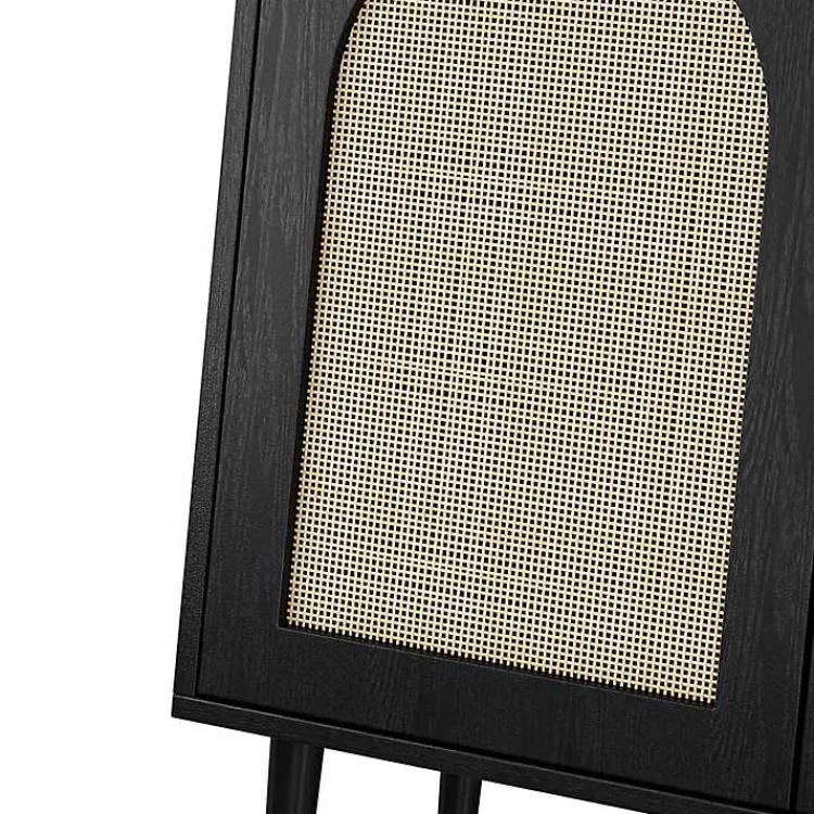 Kirklands Home Wood and Arched Rattan 2-Door Cabinet Black Clearance