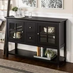 Kirklands Home Wood and Glass Buffet Cabinet Black Clearance