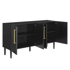 Kirklands Home Wood and Gold 4-Door Cabinet Black Sale
