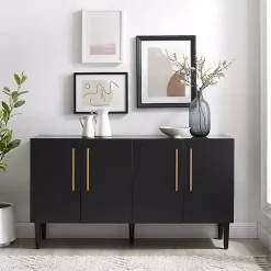 Kirklands Home Wood and Gold 4-Door Cabinet Black Sale
