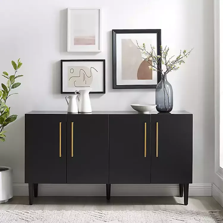 Kirklands Home Wood and Gold 4-Door Cabinet Black Sale