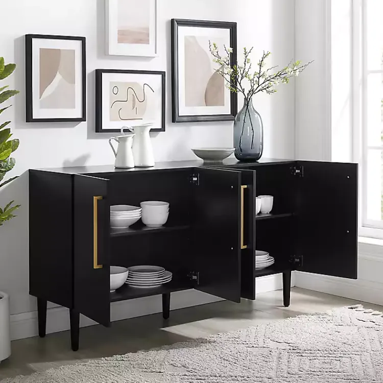 Kirklands Home Wood and Gold 4-Door Cabinet Black Sale