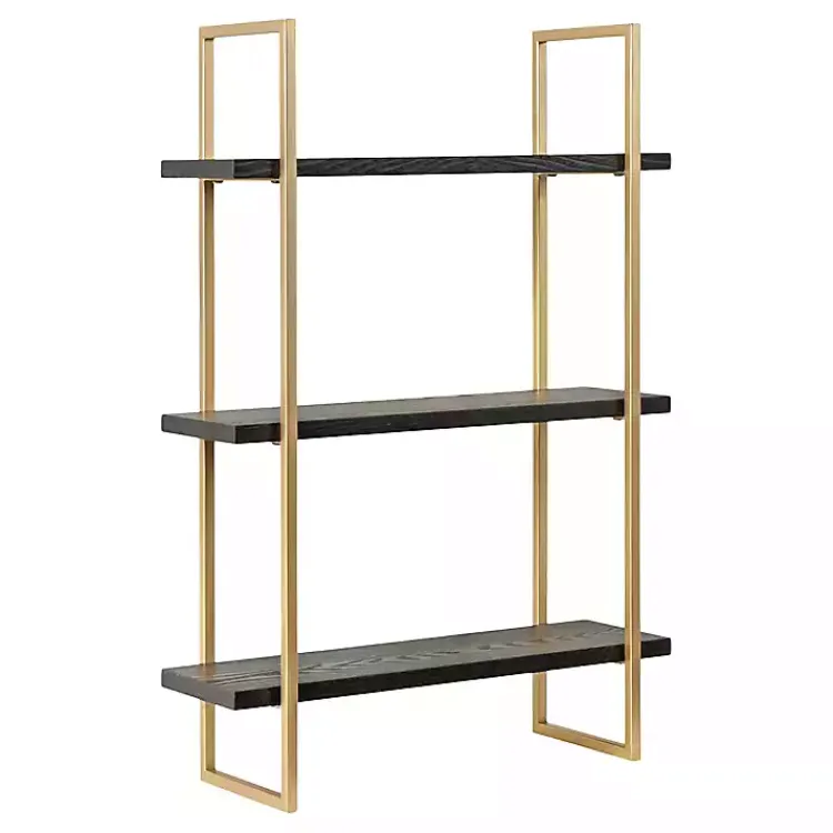Kirklands Home Black Wood and Gold Metal Leigh Wall Shelf Hot