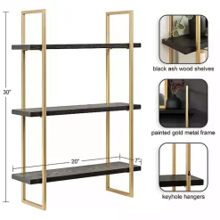 Kirklands Home Black Wood and Gold Metal Leigh Wall Shelf Hot