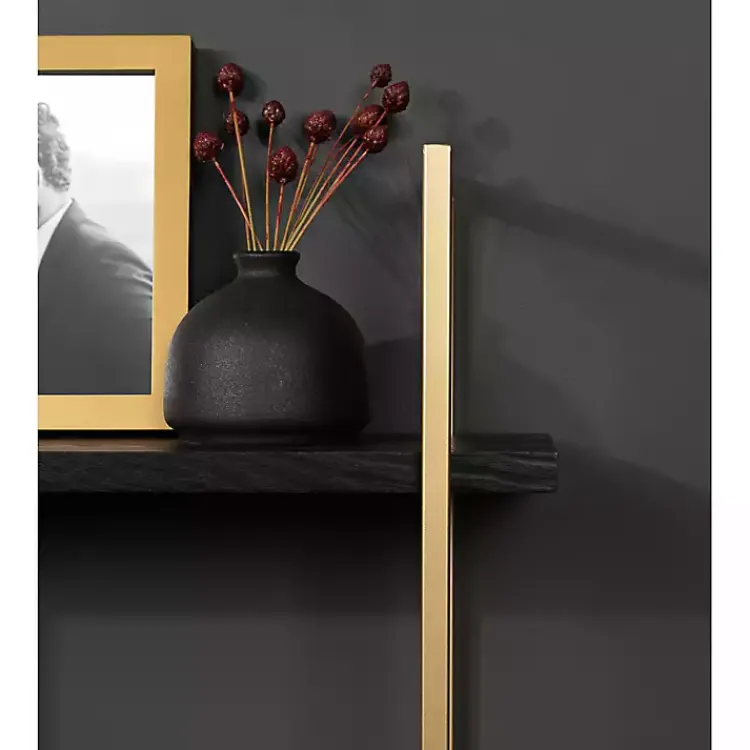 Kirklands Home Black Wood and Gold Metal Leigh Wall Shelf Hot