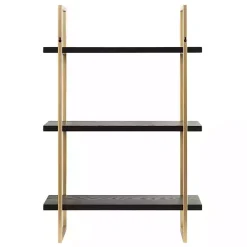 Kirklands Home Black Wood and Gold Metal Leigh Wall Shelf Hot