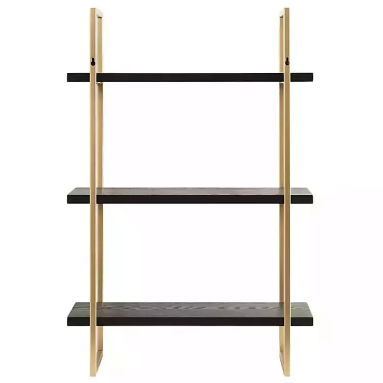 Kirklands Home Black Wood and Gold Metal Leigh Wall Shelf Hot