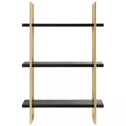 Kirklands Home Black Wood and Gold Metal Leigh Wall Shelf Hot