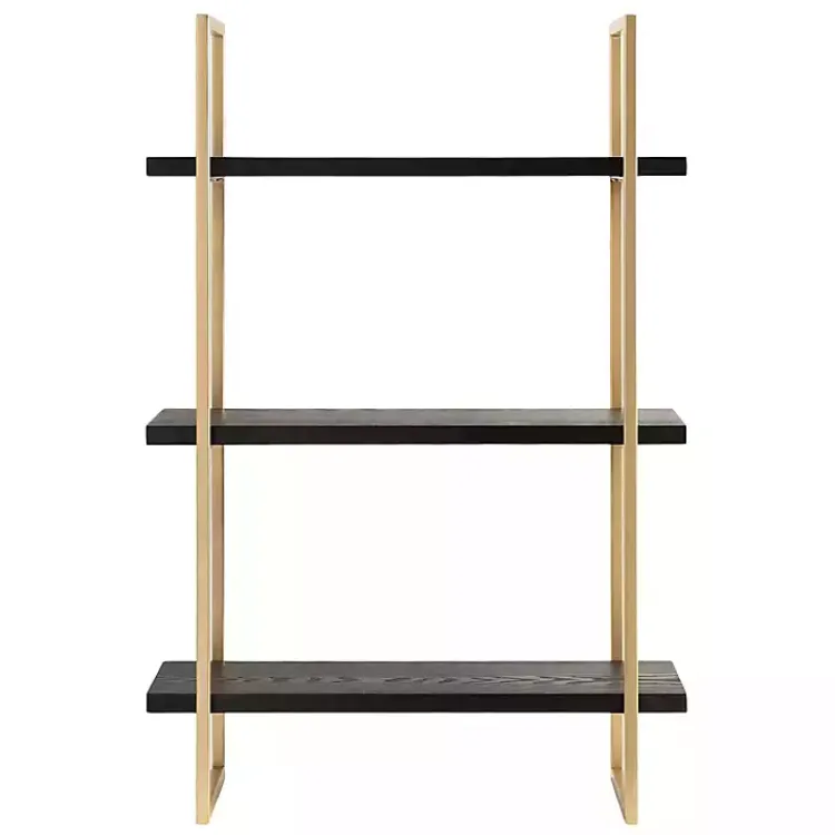 Kirklands Home Black Wood and Gold Metal Leigh Wall Shelf Hot