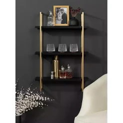 Kirklands Home Black Wood and Gold Metal Leigh Wall Shelf Hot