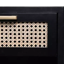 Kirklands Home Wood and Natural Rattan Drawer Nightstand Black Clearance