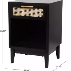 Kirklands Home Wood and Natural Rattan Drawer Nightstand Black Clearance