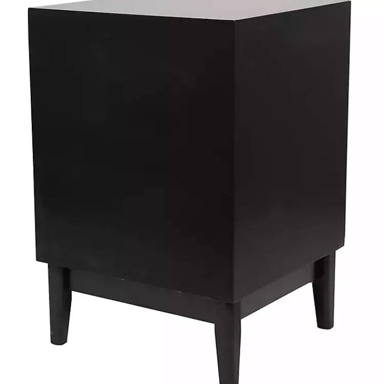 Kirklands Home Wood and Natural Rattan Drawer Nightstand Black Clearance