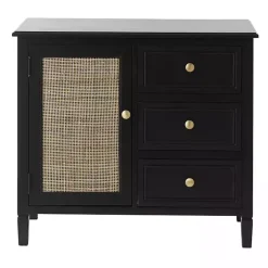 Kirklands Home Wood and Natural Rattan Cabinet Black Sale