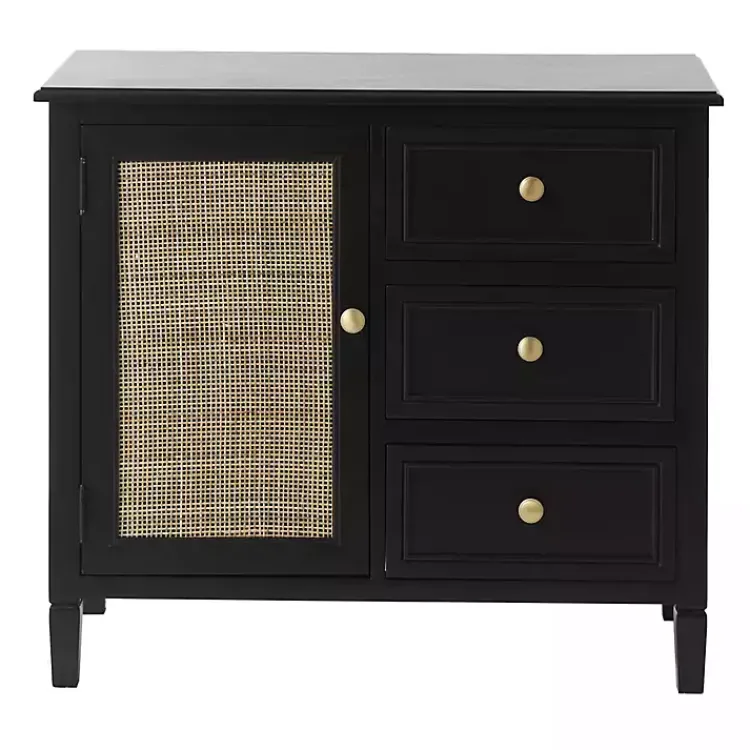 Kirklands Home Wood and Natural Rattan Cabinet Black Sale
