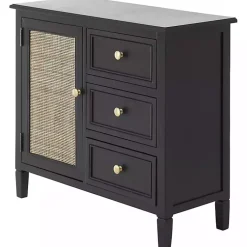 Kirklands Home Wood and Natural Rattan Cabinet Black Sale