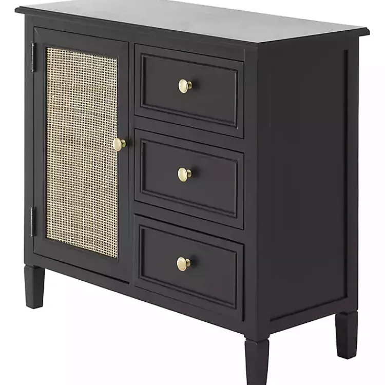 Kirklands Home Wood and Natural Rattan Cabinet Black Sale