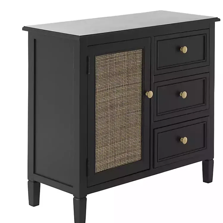 Kirklands Home Wood and Natural Rattan Cabinet Black Sale