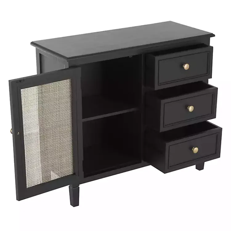 Kirklands Home Wood and Natural Rattan Cabinet Black Sale