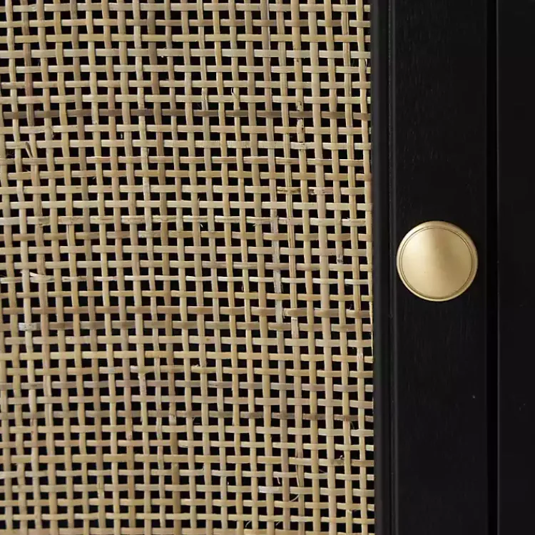 Kirklands Home Wood and Natural Rattan Cabinet Black Sale