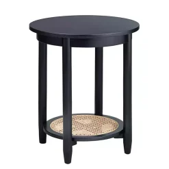 Kirklands Home Wood and Rattan Boho Accent Table Black Clearance
