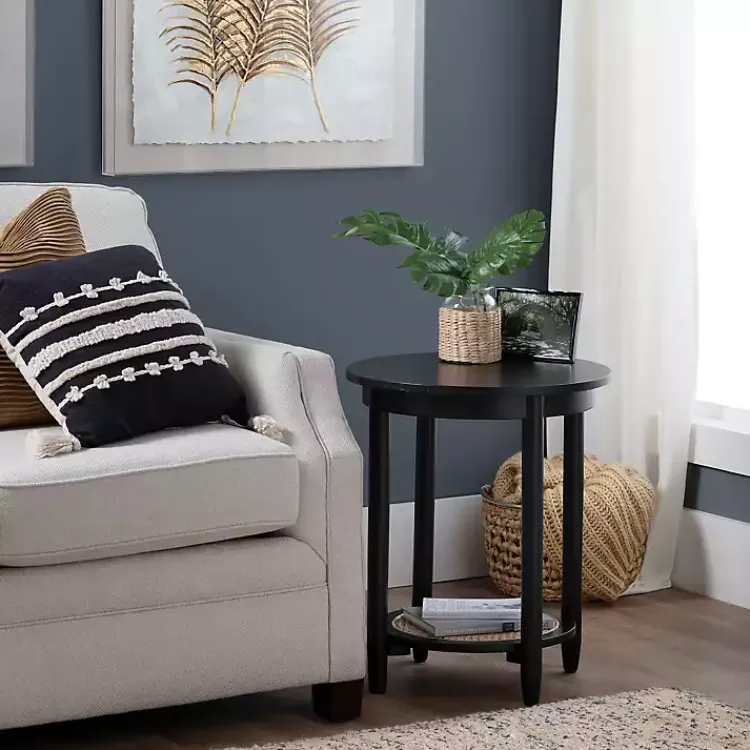 Kirklands Home Wood and Rattan Boho Accent Table Black Clearance