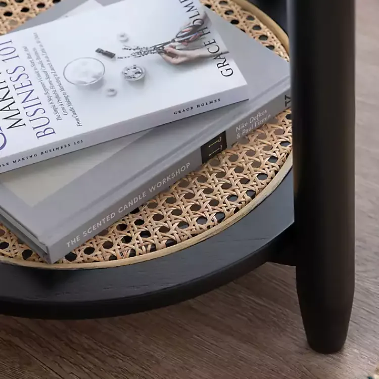 Kirklands Home Wood and Rattan Boho Accent Table Black Clearance