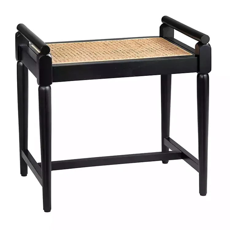Kirklands Home Wood and Rattan Boho Bench Black Discount