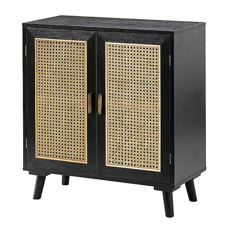 Kirklands Home Wood and Rattan Carpinteria Cabinet Black