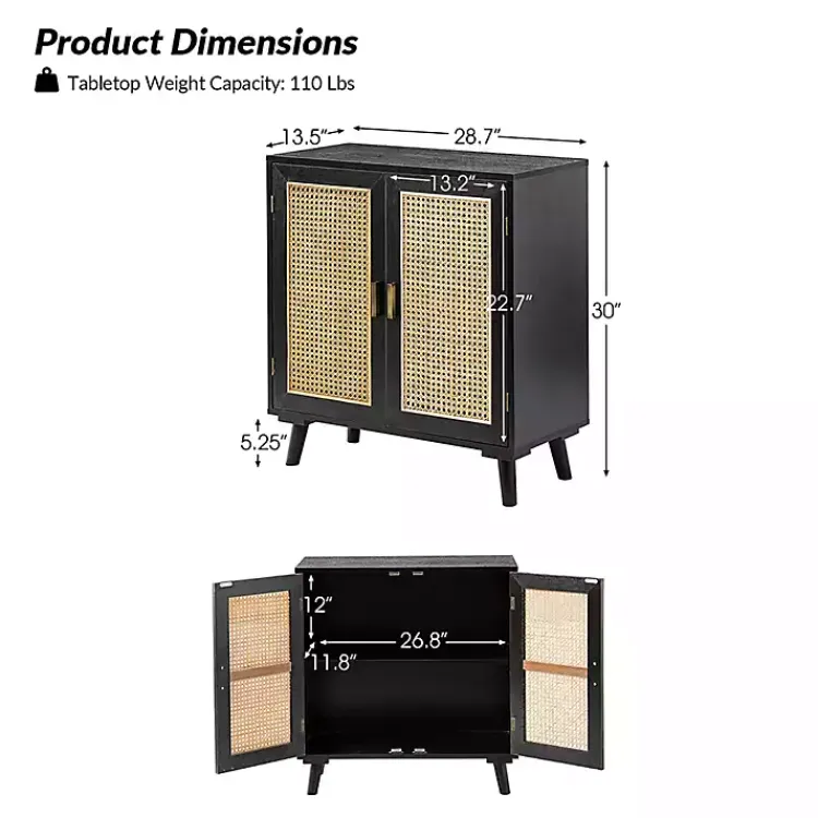 Kirklands Home Wood and Rattan Carpinteria Cabinet Black