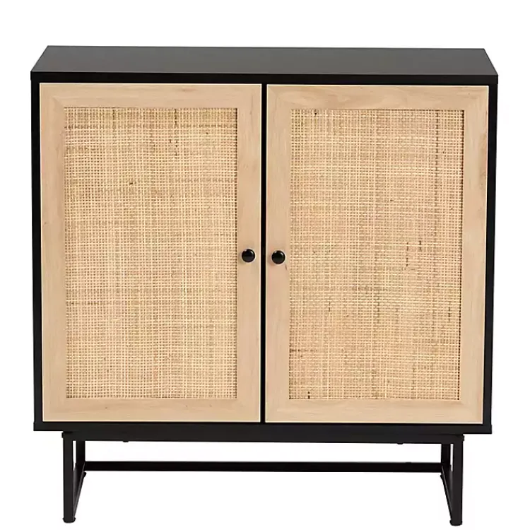 Kirklands Home Wood and Rattan 2-Door Cabinet Black New