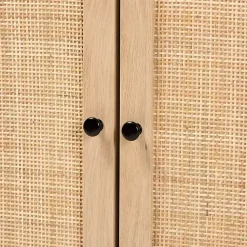 Kirklands Home Wood and Rattan 2-Door Cabinet Black New