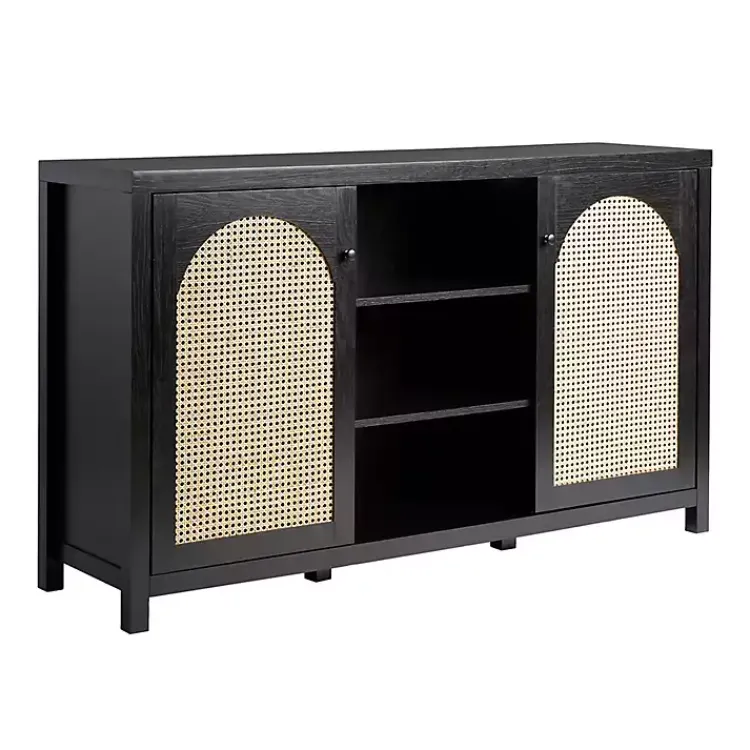 Kirklands Home Wood and Rattan 2-Door Sideboard Black Clearance